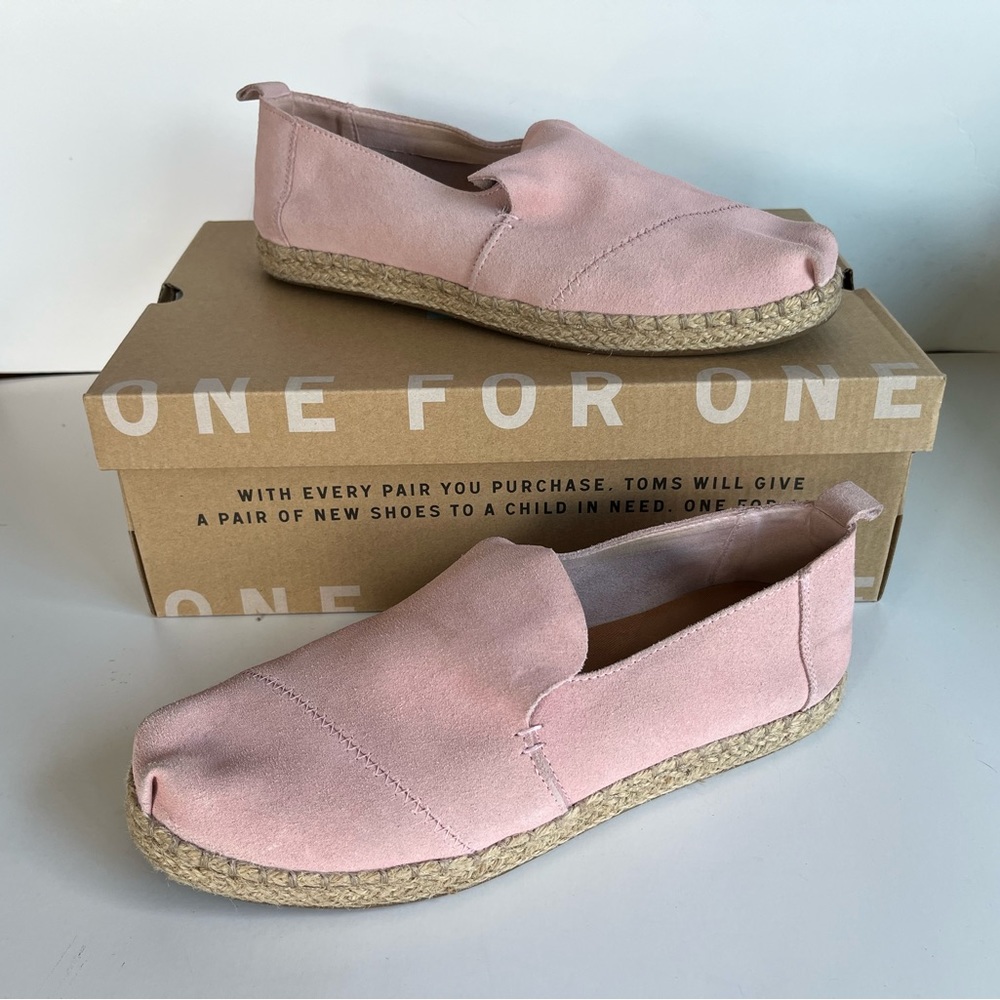 TOMS Women Deconstructed Alpargata Flats Size 8.5 Slip On Pale Pink Suede Shoes